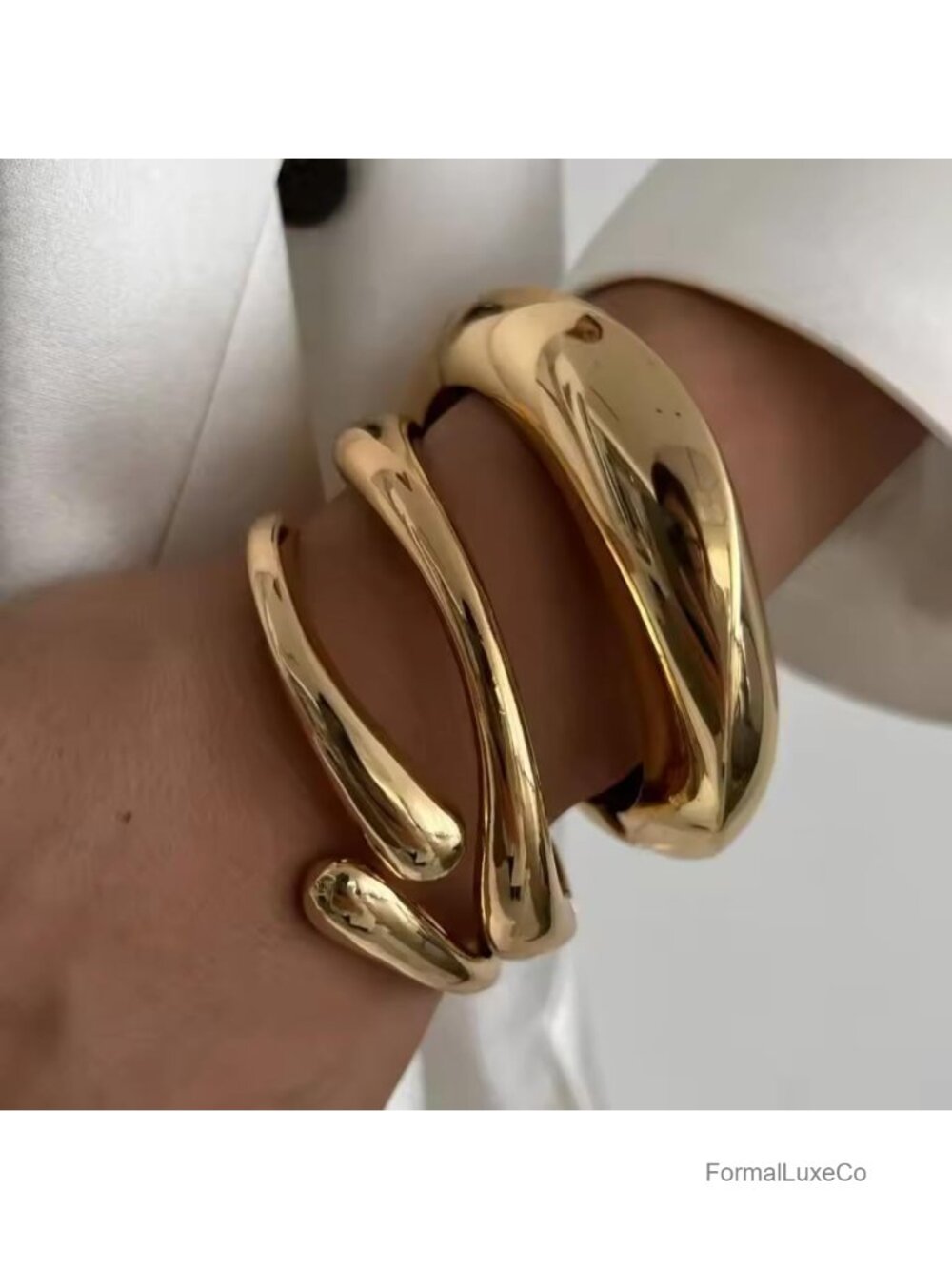 3Pcs Chunky Gold Plated Bangle Bracelets Set Stackable Cuff - Picture 4 of 6